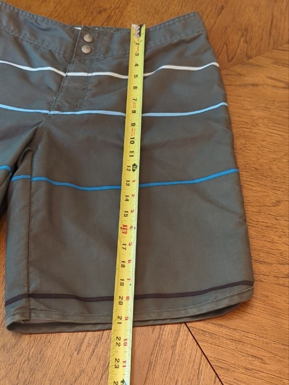Old Navy Olive Green Board Shorts with Blue & White Stripes Swimsuit Swim Trunks - Picture 4 of 7